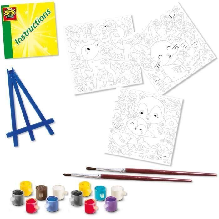 Ses Creative SES8710341147860 Set de Pintura por números sobre lienzo con diseño de 3 animales del bosque, actividad artística infantil 3
