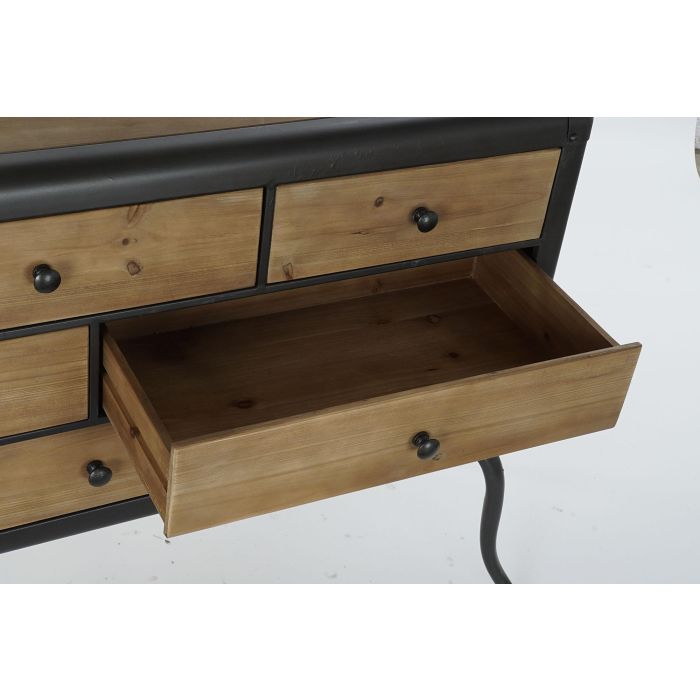 DKD Home Decor Cajonera Vintage de Madera Abeto y Metal, 8 Cajones, Natural y Negro, 129x42x79 cm Desmontable 3 DKD Home Decor Cajonera Vintage de Madera Abeto y Metal, 8 Cajones, Natural y Negro, 129x42x79 cm Desmontable 3