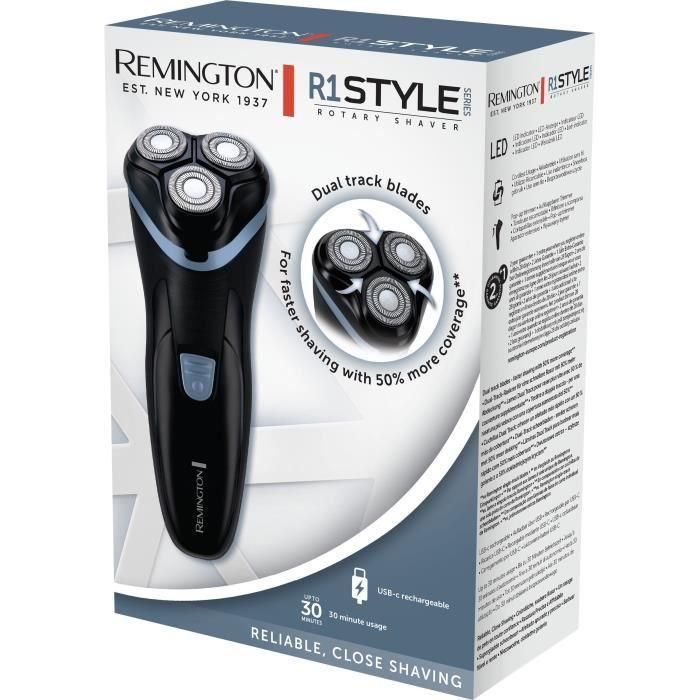 Afeitadora rotativa inalámbrica - REMINGTON - R1000 - 3 cuchillas Dual Track - Recortador retráctil - Autonomía 30 min - LED 4 Afeitadora rotativa inalámbrica - REMINGTON - R1000 - 3 cuchillas Dual Track - Recortador retráctil - Autonomía 30 min - LED 4