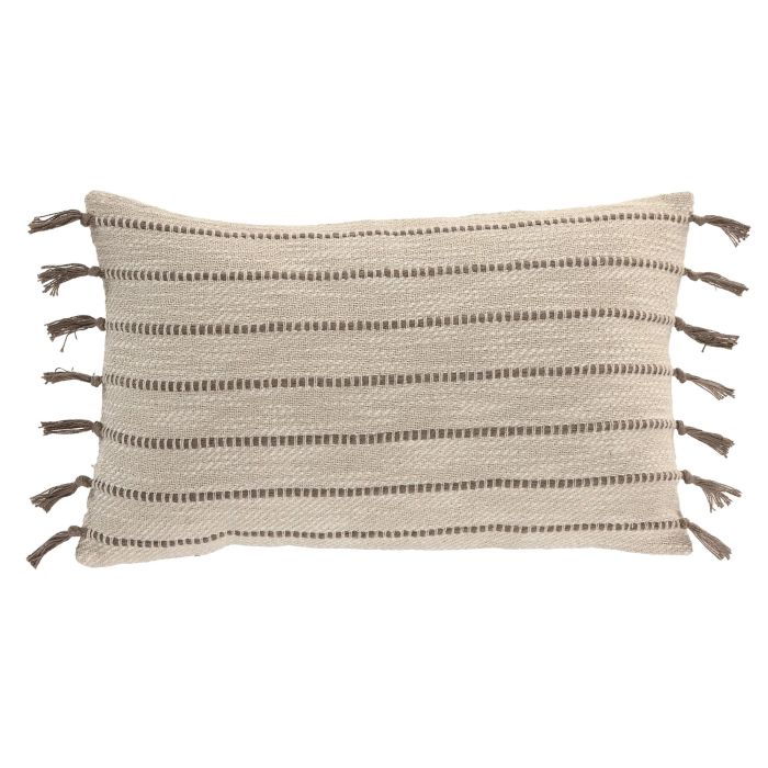 DKD Home Decor Pack de 2 Cojines Boho de Algodón Crudo 30x50 cm, Hechos a Mano, con Cremallera y Relleno de 380g