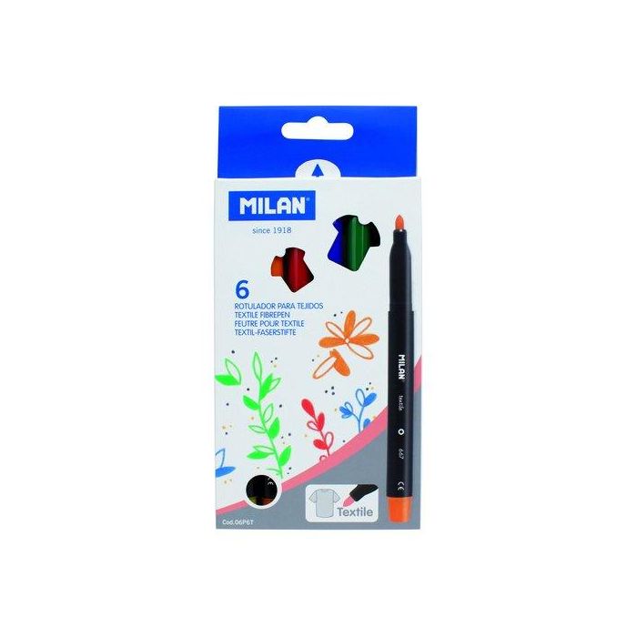 Milán Rotuladores para pintar sobre tejidos, 6 colores surtidos, punta redonda 4mm