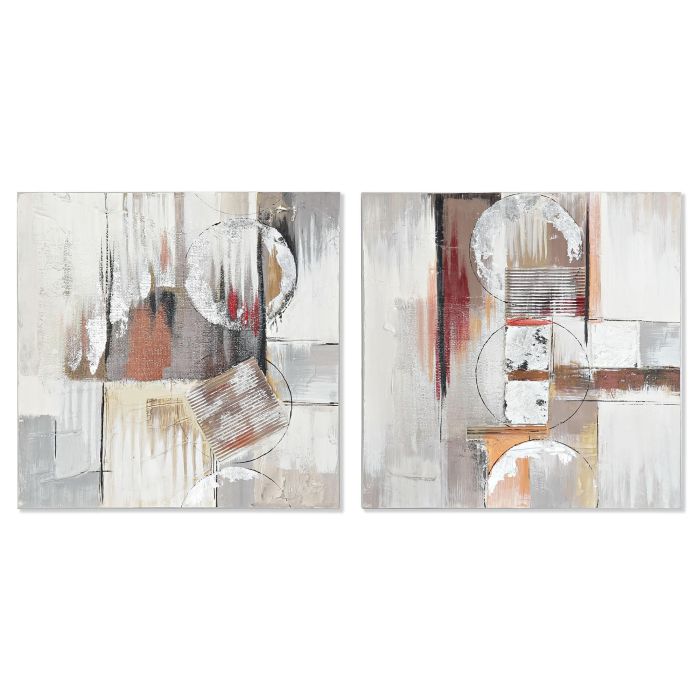 DKD Home Decor Cuadro Loft Abstracto Pintado a Mano sobre Lienzo y Pino Gris Blanco 60x60 cm (Juego de 2 Unidades)
