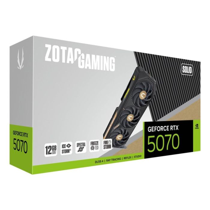 Zotac GAMING GeForce RTX 5070 SOLID NVIDIA Tarjeta Gráfica 12 GB GDDR7, PCI Express 5.0, Enfriamiento Activo con 3 Ventiladores 6
