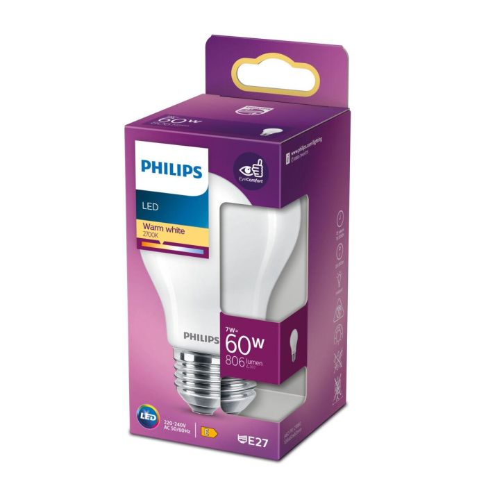 Philips Bombilla LED E27 Clásica Equivalente 60W Blanco Cálido No Regulable Esmerilada 2