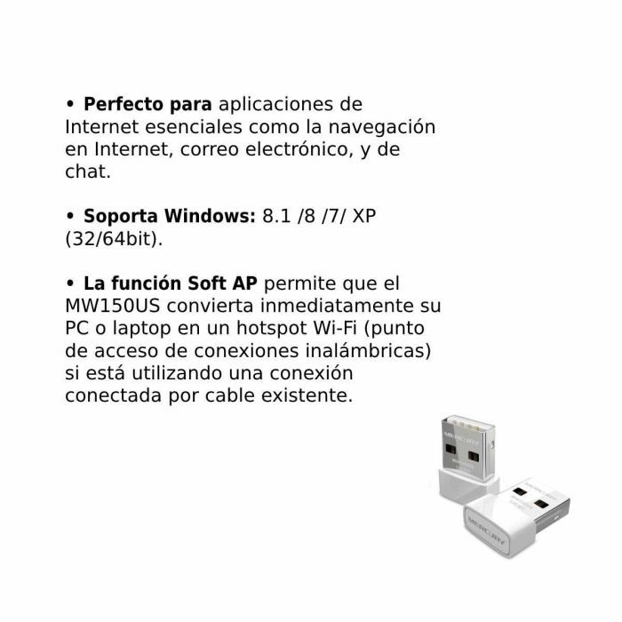 ADAPTADOR RED MERCUSYS MW150US USB2.0 WiFi-N/150MBPS NANO 8