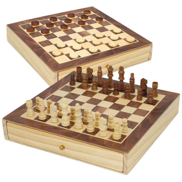 Tablero de Ajedrez y Damas CB Games Madera Cajón (4 Unidades) 4 Tablero de Ajedrez y Damas CB Games Madera Cajón (4 Unidades) 4