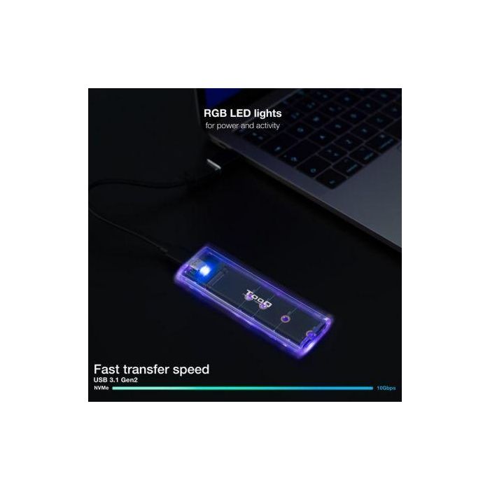 TooQ TQE-2200 Caja Externa para Disco SSD M.2 NVMe USB 3.1 Gen2 10Gbps Transparente RGB Sin Tornillos 4