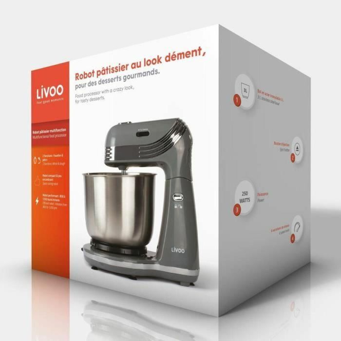 LIVOO DOP137G - Robot pastelero multifunción - Cuenco de acero inoxidable 3L - 6 velocidades - Batidor y gancho de metal - Gris 1 LIVOO DOP137G - Robot pastelero multifunción - Cuenco de acero inoxidable 3L - 6 velocidades - Batidor y gancho de metal - Gris 1