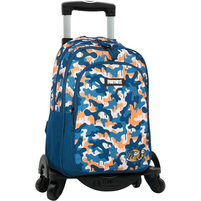 Mochila fortnite blue camo adaptable. carro con 4 ruedas giratorias. 42 x 32 x 20 cm.