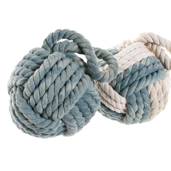 DKD Home Decor Decoración Mediterránea Objeto Nudo Cuerda Algodón Cemento Marrón Blanco Azul 14x14x28 cm Pack 3 Unidades 1