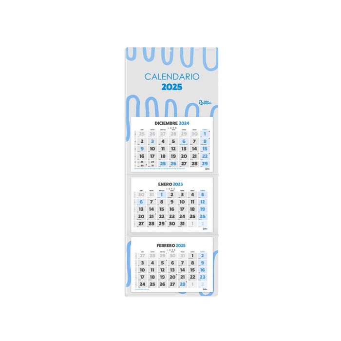 Calendario Pared Liderpapel 3 Meses Vistas 2025 Plegable 33x70 cm Papel 90 gr 1