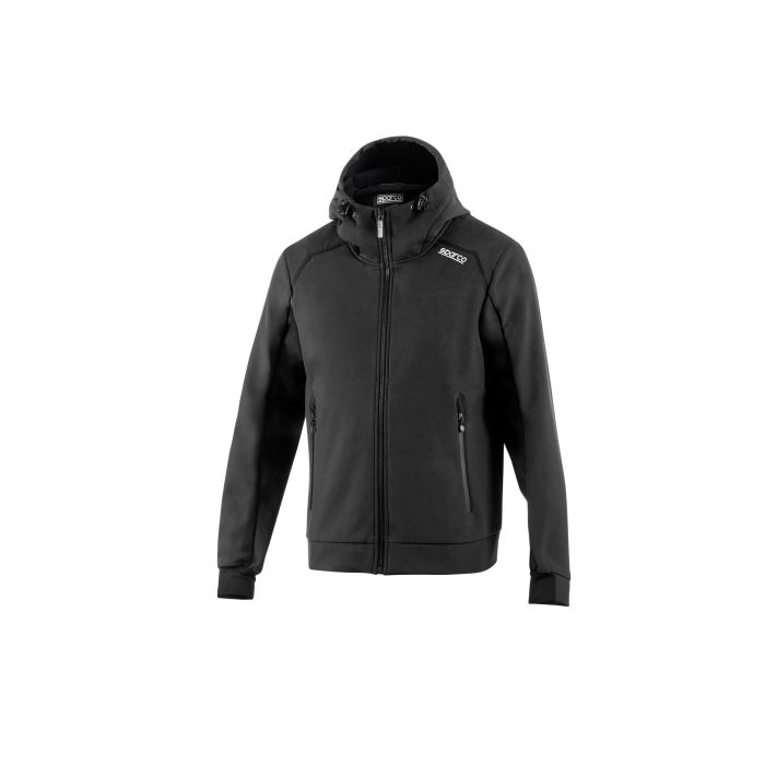 Sparco SBMJ0004B0K012XL Chaqueta Softshell con Capucha Ligera de Entretiempo Repelente al Agua con Forro Polar Talla XXL Bk