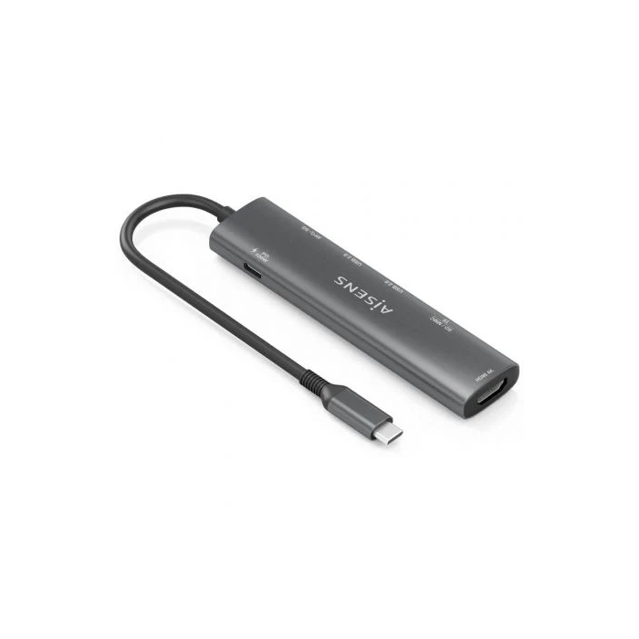 Aisens ASUC-7P027-GR Dock USB-C 7 en 1, HDMI 4K, 3xUSB, 1xUSB-C PD 100W, Lector SD/Micro SD, Gris 1