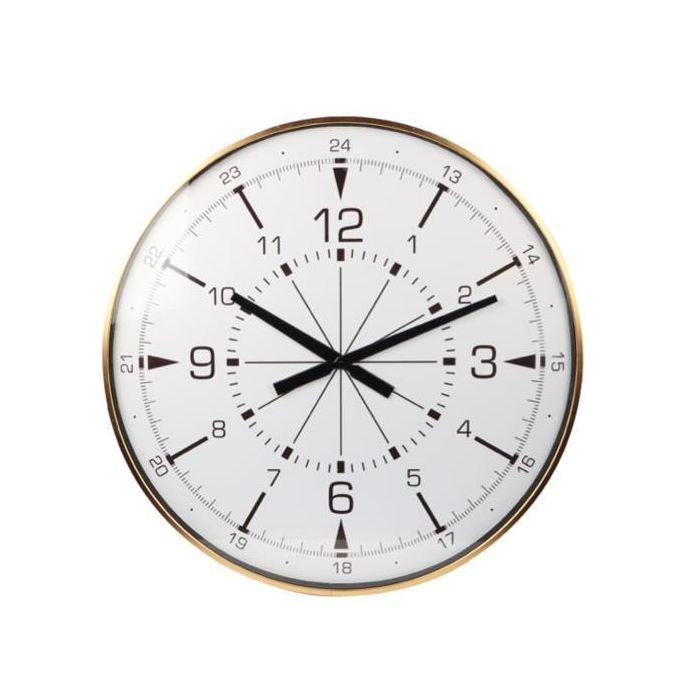 DKD Home Decor Reloj de Pared Estilo Loft en Metal y Cristal, Colores Dorado y Blanco, con Brújula Integrada - 60x60x3 cm