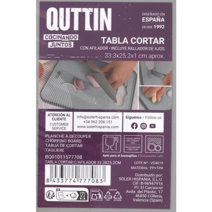 Tabla de cortar con afilador Quttin 33.3 x 25.2 cm (12 Unidades) 14 Tabla de cortar con afilador Quttin 33.3 x 25.2 cm (12 Unidades) 14