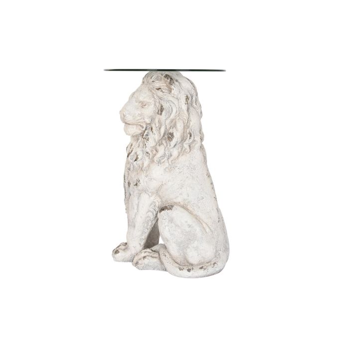 DKD Home Decor Mesita Auxiliar Neoclasica Desmontable Blanco 52x44x72 cm, de Magnesia y Cristal con Detalle León 1