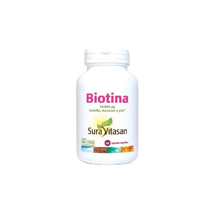 SURA VITASAN Biotina 10000mcg, 60 cápsulas veganas para Pelo, Piel y Uñas saludables. Vitamina B7 de alta potencia
