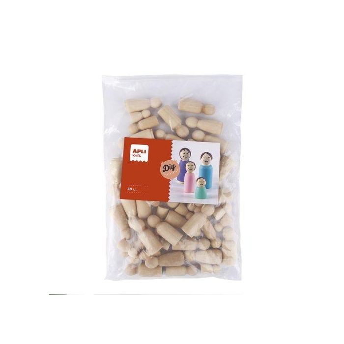 Muñecos Apli De Madera Natural 4 Tamaños De 2,7-5Cm Bolsa De 48