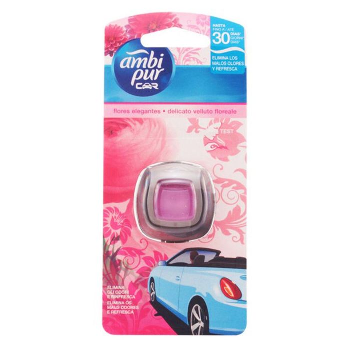 Ambi Pur Ambientador para Coche Desechable Frescura Floral 125 g. Innovador Difusor Ajustable que Combate Olores.