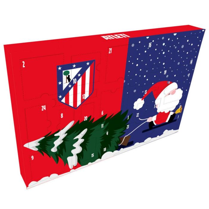 CYP BRANDS Calendario Adviento Atlético de Madrid con Pegatinas, Sellos, Brazalete, Puzzle, Pinturas y más sorpresas (45x5x30cm)