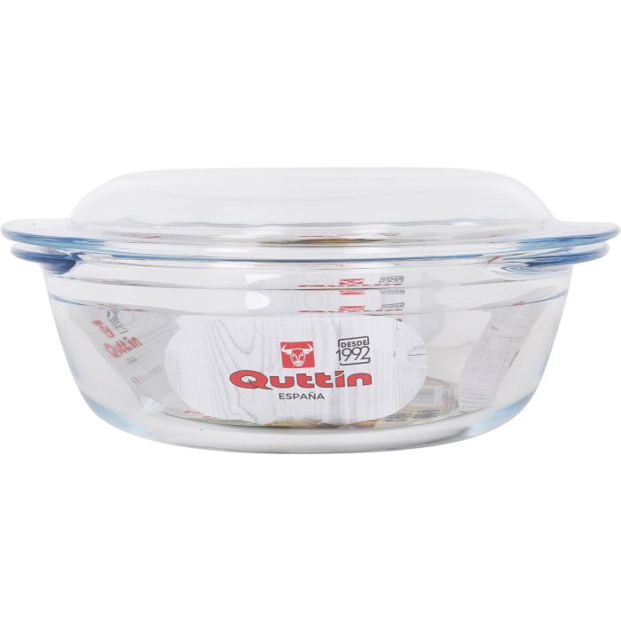 Quttin Cacerola Redonda de Vidrio con Tapa 2.2 + 0.8 Litros, 26.5 x 23 x 11 cm (3 Unidades) 1