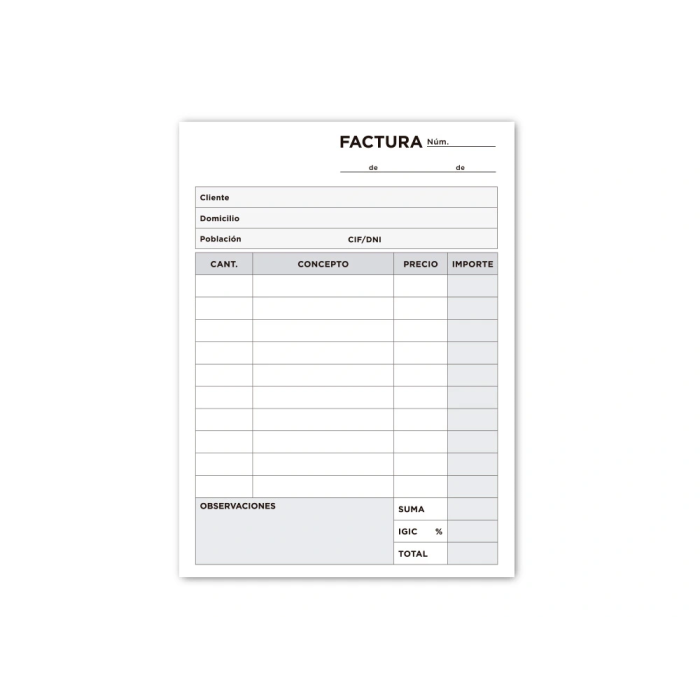 Liderpapel Talonario Facturas 8º Original T100 con I.G.I.C. 2