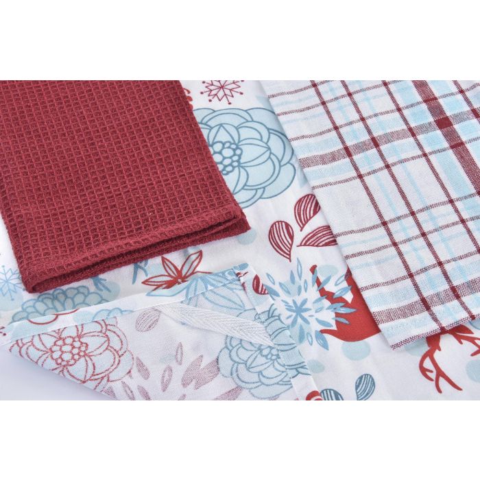 DKD Home Decor Paño de Navidad Moderno Algodón Azul Celeste Rojo Diseño Reno 40x60 cm Set 3 Piezas 170 gsm 2
