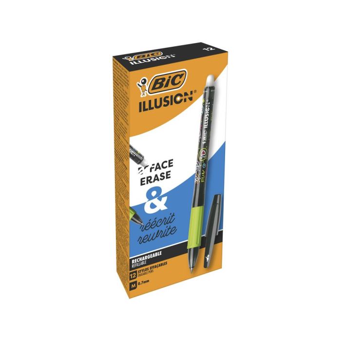 Boligrafo Bic Gelocity Illusion Borrable Negro Punta De 0,7 mm 12 unidades 1