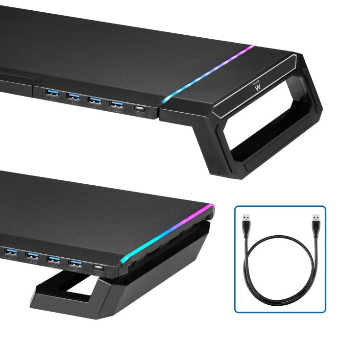 Ewent EW1268 Elevador Soporte Monitor RGB con Cajón de Almacenamiento, Soporte para Smartphone y 4 Puertos USB 3.0 1