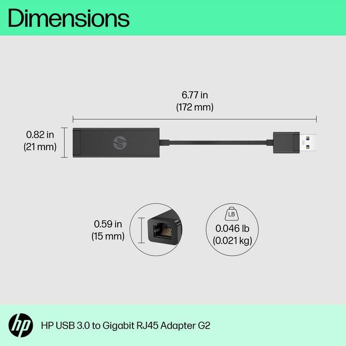 HP Adaptador USB 3.0 a Gigabit RJ45 G2 para Conectividad de Red Ethernet 10/100/1000