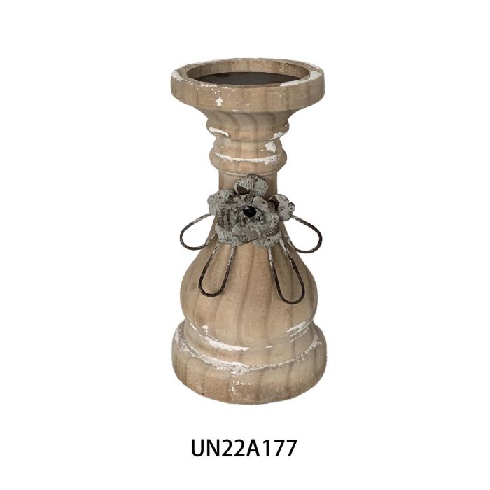 DKD Home Decor Portavela Neoclásico, Madera Natural, 9.5x9.5x28 cm, Set de 2 Unidades 1