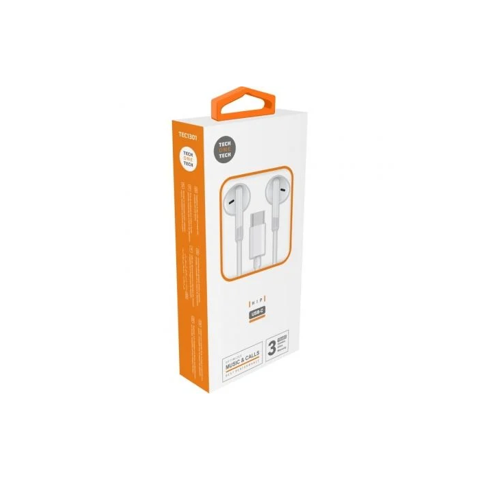 Auriculares Tech-One-Tech Eartech De Boton Con Conector Usb-C Microfono Integrado Blanco