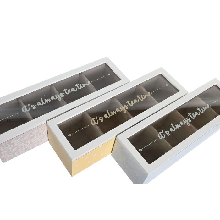 DKD Home Decor Caja para Infusiones Shabby Rosa Azul MDF Cristal 30 x 9 x 8 cm 1