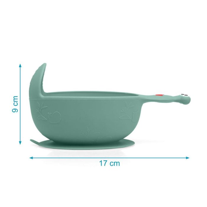 KioKids Cuenco de Silicona Caracol Verde Salvia con Ventosa Antideslizante +6 Meses Apto Microondas y Lavavajillas 9x17 cm 3