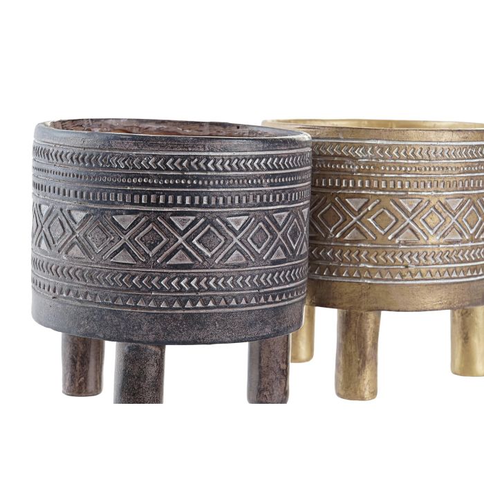 DKD Home Decor Macetero Colonial Étnico de Resina Dorado Marrón 14x14.5x14 cm, Pack de 4 Unidades 1 DKD Home Decor Macetero Colonial Étnico de Resina Dorado Marrón 14x14.5x14 cm, Pack de 4 Unidades 1