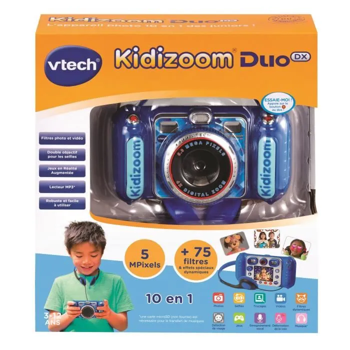 Vtech Kidizoom Duo DX Azul Cámara Infantil para Niños +3 Años, Con Filtros Divertidos y Juegos de Realidad Aumentada 1