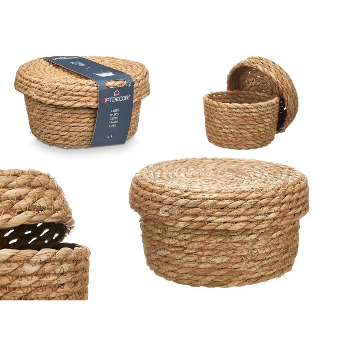Giftdecor Cesto Organizador de Almacenaje Redondo Mediano con Tapa de Fibra Natural Totora, Color Natural - 24x13x24 cm (6 Unidades) Giftdecor Cesto Organizador de Almacenaje Redondo Mediano con Tapa de Fibra Natural Totora, Color Natural - 24x13x24 cm (6 Unidades)