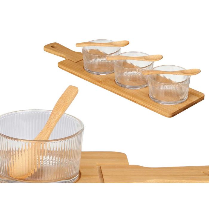 Set 3 Bol Cristal Con Cuchara Y Bandeja Bambu Kinvara 6X6CM (12 Unidades) 3 Set 3 Bol Cristal Con Cuchara Y Bandeja Bambu Kinvara 6X6CM (12 Unidades) 3