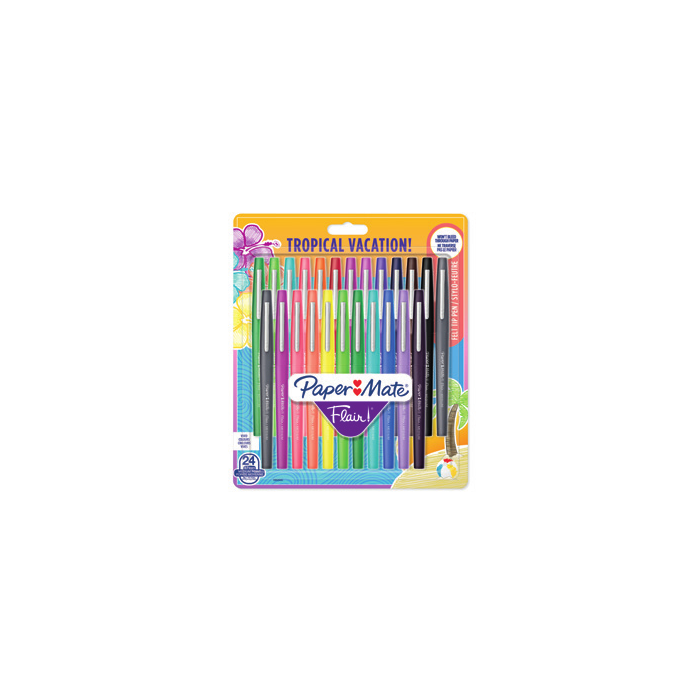 Papermate Flair M. Tropical Vacation Bolígrafo de Gel con Tapa Multicolor, 24 Piezas - 1982655