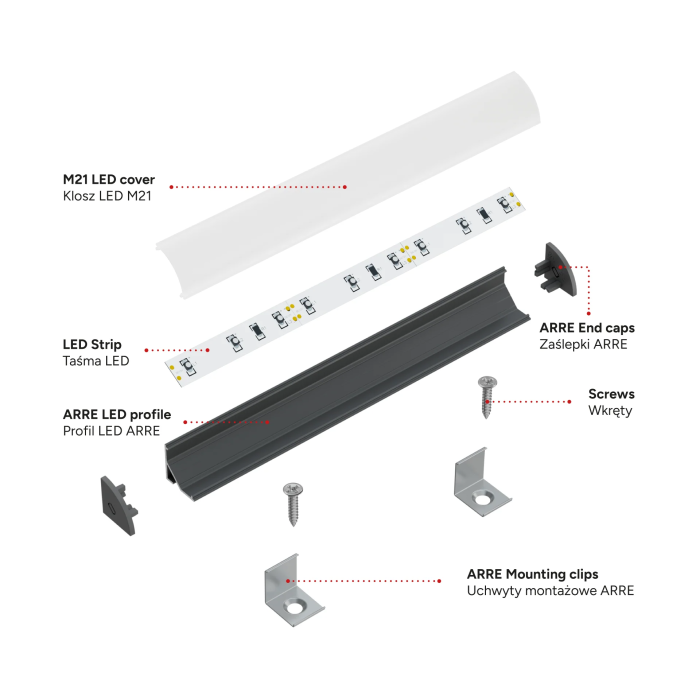 Perfíl Aluminio KIMERA-"ARRE" Anodizado Negro con Difusor Opal , Tapones y Clips Sujección 2,02M 1