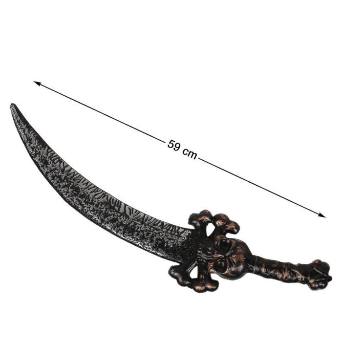 Espada Pirata 59 cm Negra con Empuñadura de Calavera Bronce - Ideal para Disfraces y Eventos Temáticos