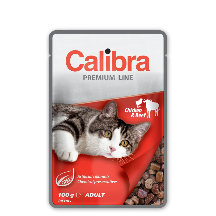 Calibra Comida Húmeda para Gatos Adultos Sabor Pollo y Ternera en Salsa, 24x100 gr