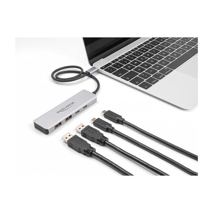 DeLOCK Hub USB-C 4 Puertos 10 Gbps, 2x USB-A y 2x USB-C 3.2 Gen 2, Aluminio Gris, Cable 35 cm (Plug & Play, Windows/Mac/Linux) 0 DeLOCK Hub USB-C 4 Puertos 10 Gbps, 2x USB-A y 2x USB-C 3.2 Gen 2, Aluminio Gris, Cable 35 cm (Plug & Play, Windows/Mac/Linux) 0