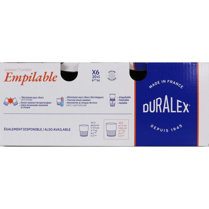 Duralex Set de 6 Vasos Transparentes Apilables 20 cl (12 Cajas) 4