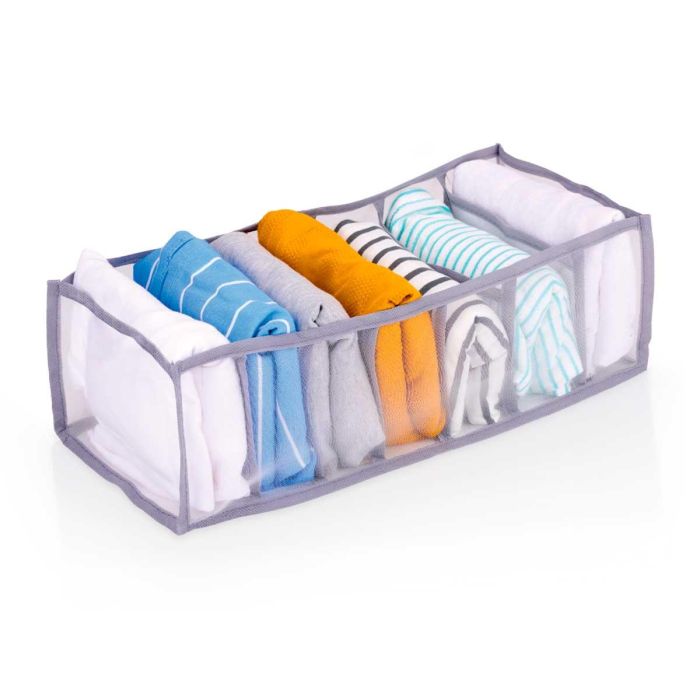 Organizador Kipit 7 compartimentos para ropa interior, 36x12x16 cm, gris, nylon (24 Unidades) 1 Organizador Kipit 7 compartimentos para ropa interior, 36x12x16 cm, gris, nylon (24 Unidades) 1