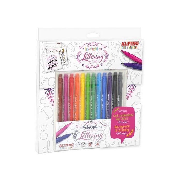 Alpino Rotuladores Dual Artist Colores Surtidos 12 Ud + Libro Guía Iniciación al Lettering