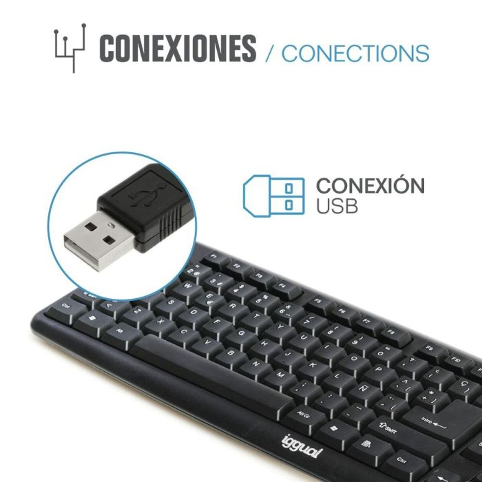 Teclado iggual QWERTY USB Negro Qwerty Español 1