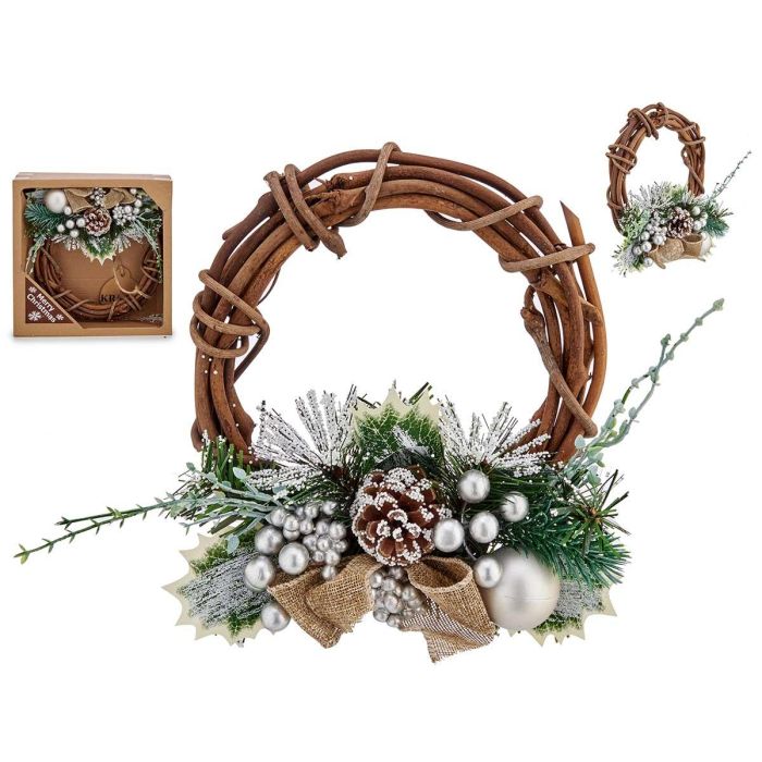 Corona de Navidad Krist+ FG35LC28219411 Verde Plateado Madera Plástico 20,32 cm 22 x 8 x 22 cm