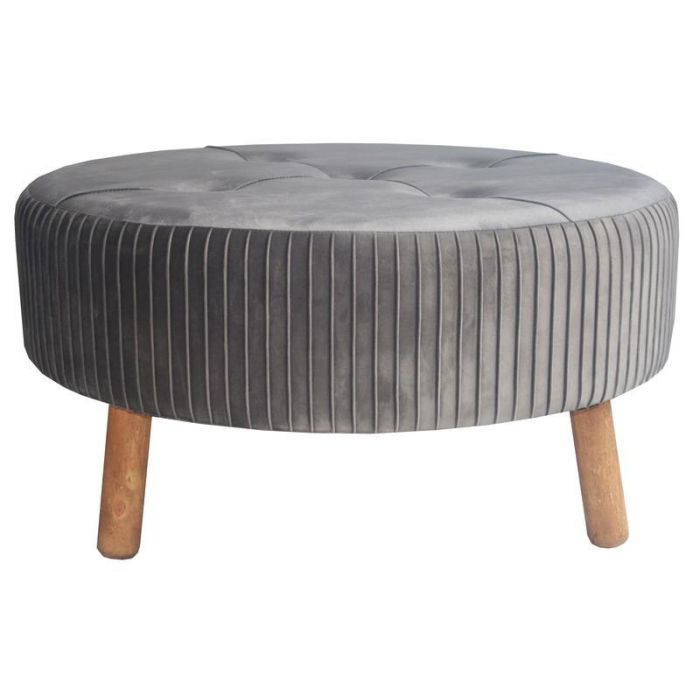 DKD Home Decor Reposapiés Scandi Cuadrado de Terciopelo y Madera Gris Oscuro 80x80x38 cm Desmontable