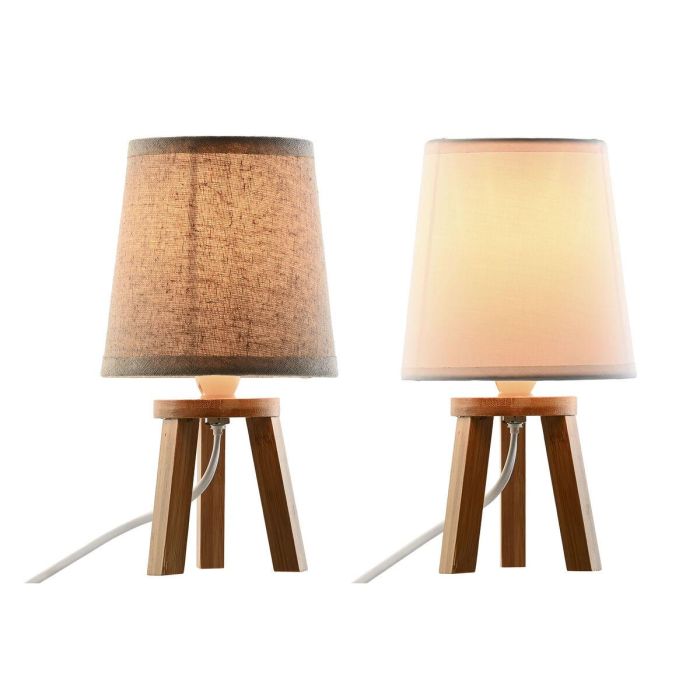 DKD Home Decor Lámpara de Sobremesa Urban Trípode Marrón, Bambú y Poliéster, Iluminación E14 LED, Medidas 13x13x24 cm, Pack de 2 Unidades 1